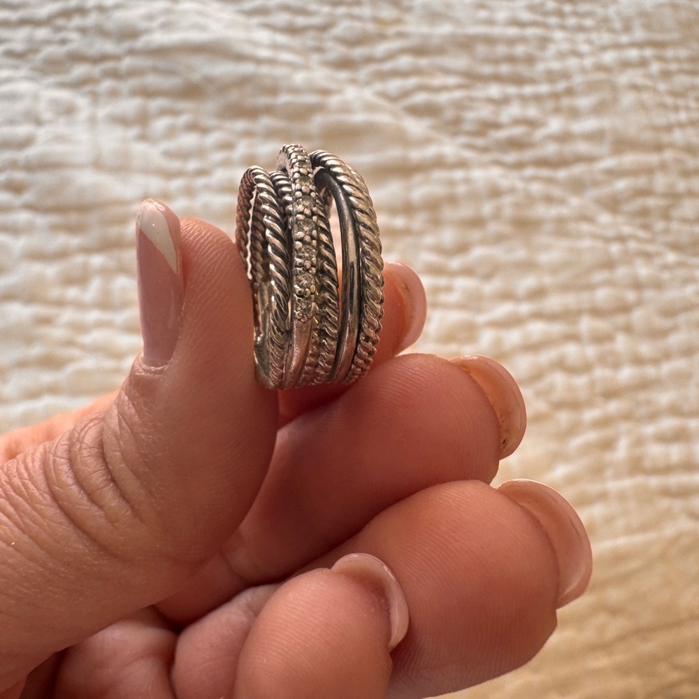 David Yurman Silver Twisted Rope Ring - Picture 5 of 8
